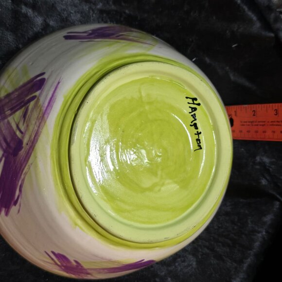 Handcrafted Ceramic Bowl With Abstract Purple & Green Brushstrokes - Picture 4 of 9
